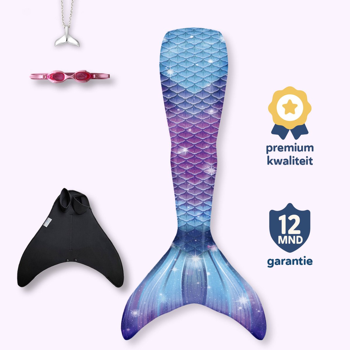 Bol.com The orginal Galaxy zeemeerminstaart maat 134-140 - monovin met voetvakken - zwembril en ketting aanbieding