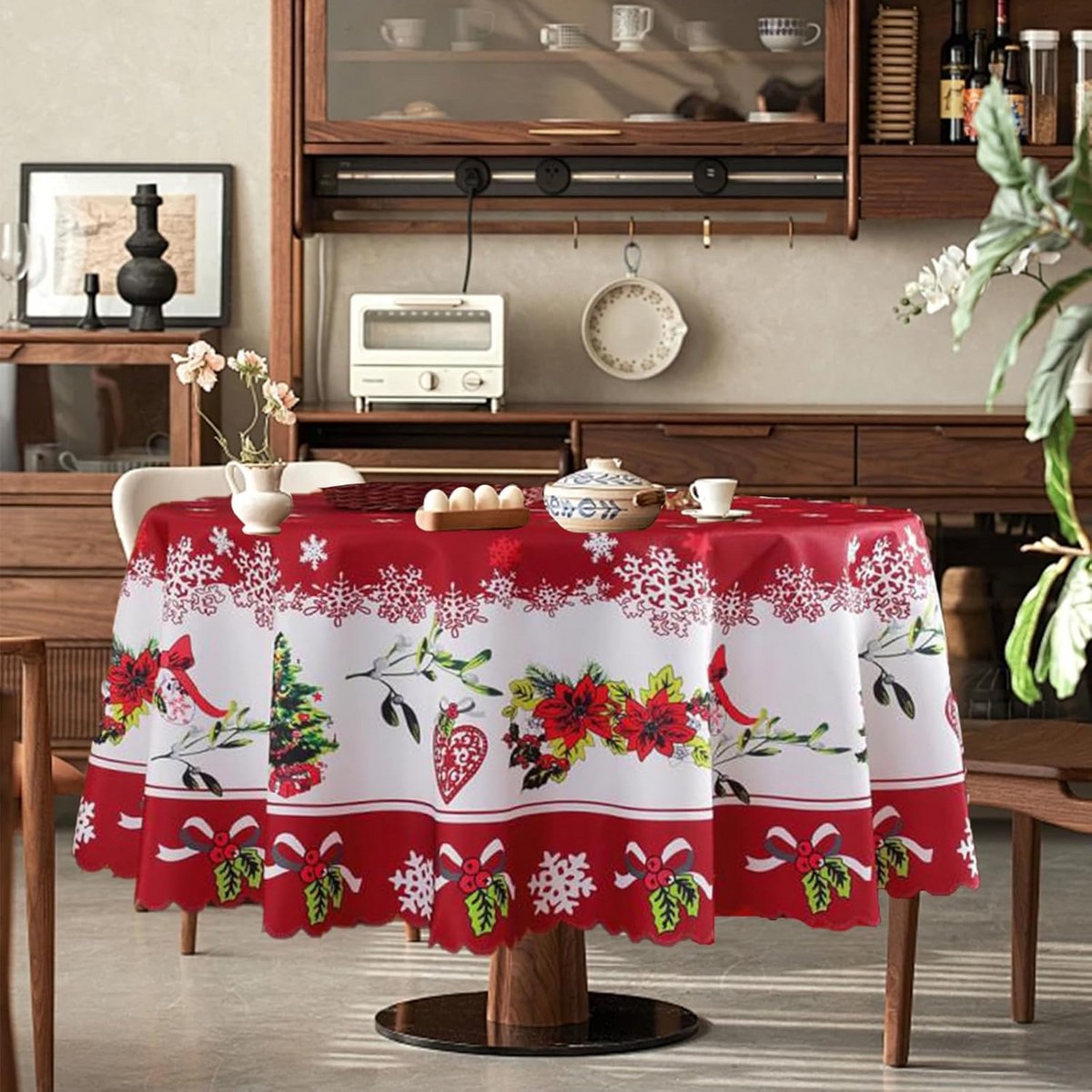 Ronde Kersttafelkleed 150cm Kerstdecoratie Tafelhoes Kerstfeest