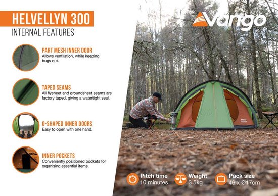 VANGO - tent - koepeltent - lichtgewicht - kamperen - Helvellyn 300 - Pamir Green van Vango — afbeelding 5