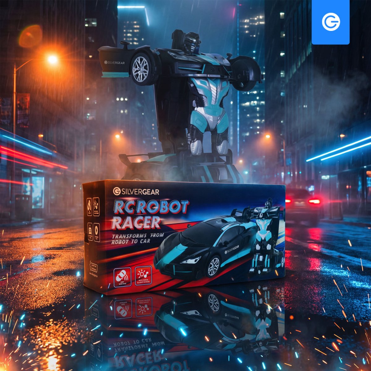 Silvergear RC Auto Robot 2-in-1 - 360° Driften - Radiografisch Bestuurbare Auto - Transformeren - Interactief Speelgoed Autos voor Jongens - Race Auto Afstandbestuurbaar Binnen en Buiten - RC Car Offroad Oplaadbaar - Cadeau - 6, 7, 8, 9+ Jaar - Zwart — afbeelding 7