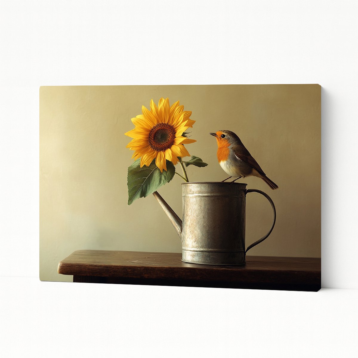 Roodborstje op gieter – wandkunst – Canvas schilderij – 100x75 cm