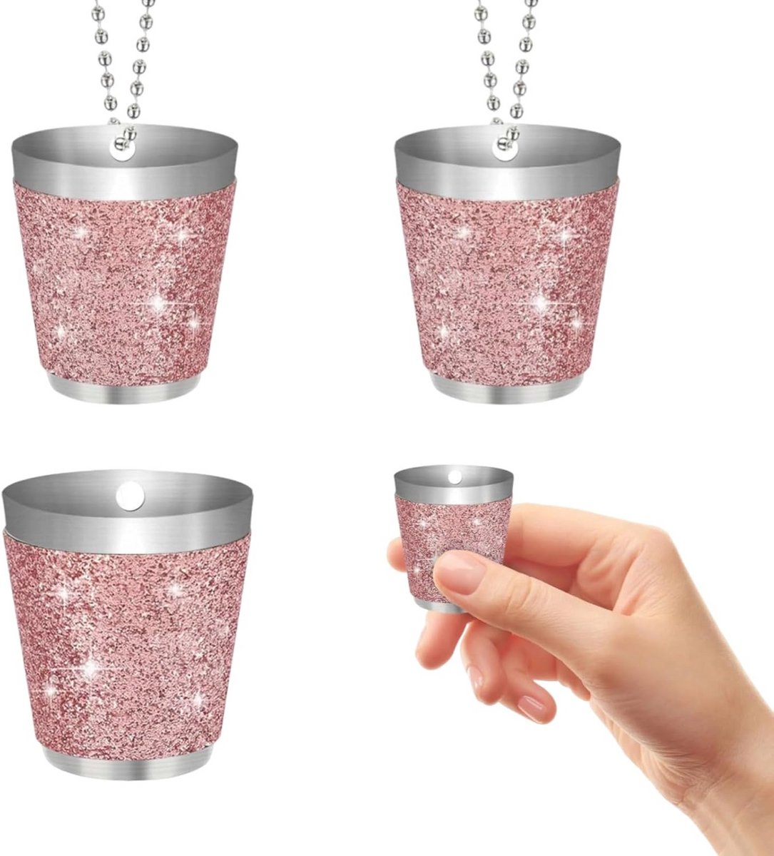 Set van 4 roestvrij stalen shot glazen met halsketting 30 ml