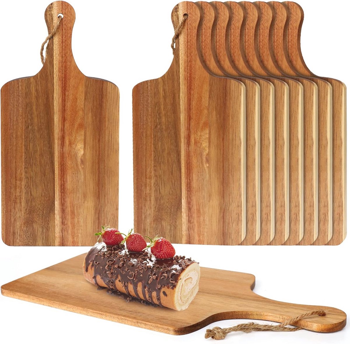 Houten Snijplank Set - 10 Stuks 35 x 18 cm voor Groenten, Vlees, Pizza, Kaas en Fruit