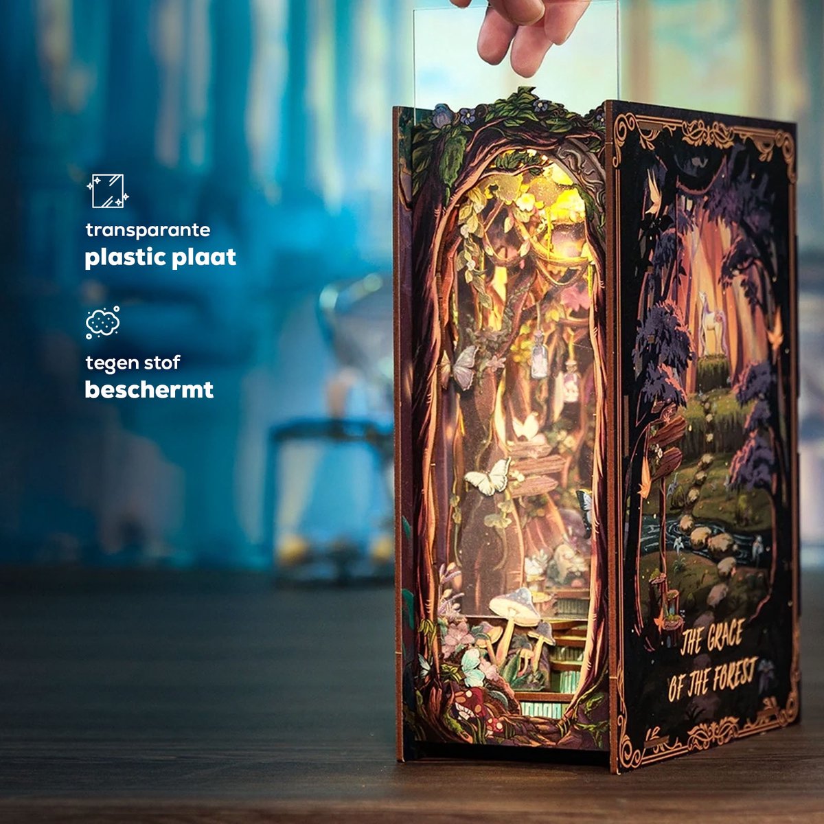 CuteBee Book Nook - Modelbouw - Houten 3D Puzzel - DIY Bouwpakket Volwassenen en Volwassenen - Boekensteun - Boekenhouder - The Grace of Forest — afbeelding 23
