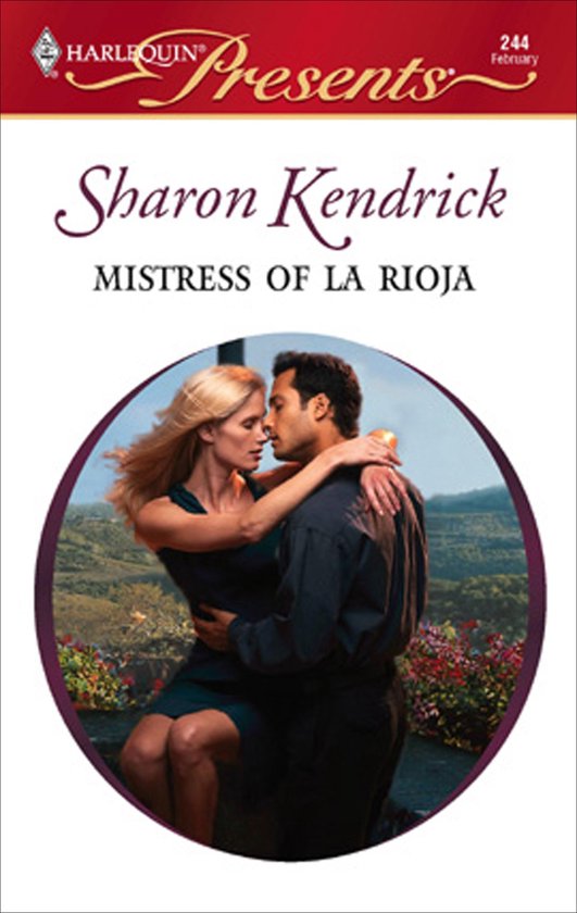 Een man en vrouw omhelzen elkaar met een landschap op de achtergrond. Titel: Mistress of La Rioja.