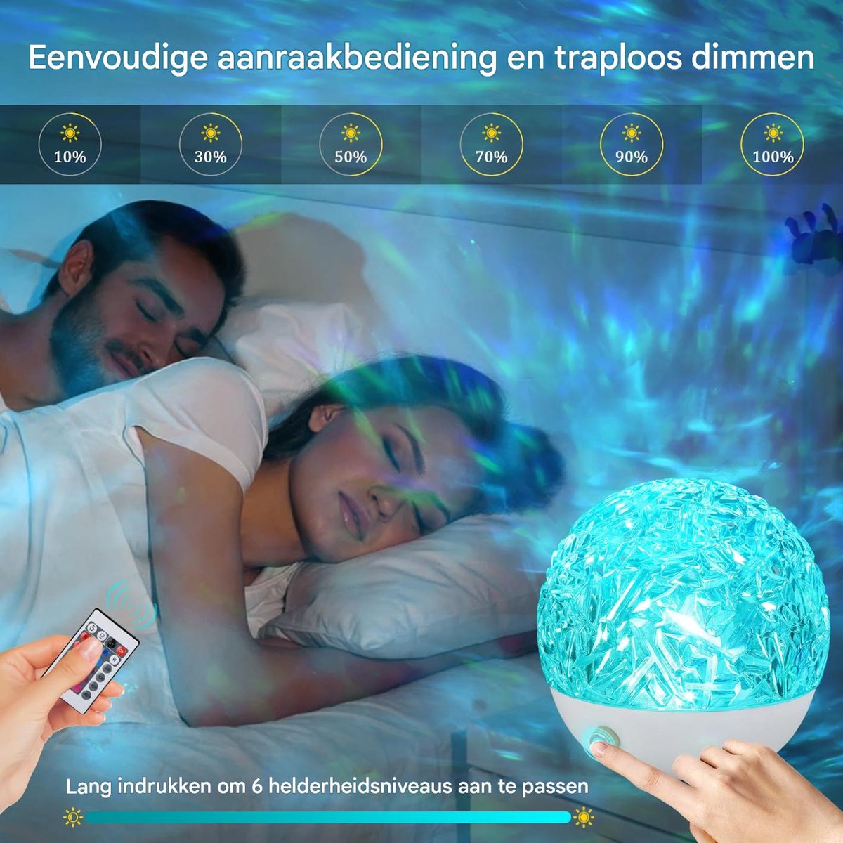 longziming -Ocean Wave & Galaxy-Projector – Roterende Oceaanlamp met 3D-Effect – Galaxy Projector met 16 Kleuren en 4 Lichtmodi – Touch- en Afstandsbediening – Sfeerverlichting voor Slaapkamer en Woonkamer – foto 6