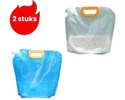 2-delige draagbare opvouwbare waterzak - Vloeistofzak met grote capaciteit - Verdikte waterzak voor kamperen (2,5 liter) - Zak met handtuit - Wit - Blauw