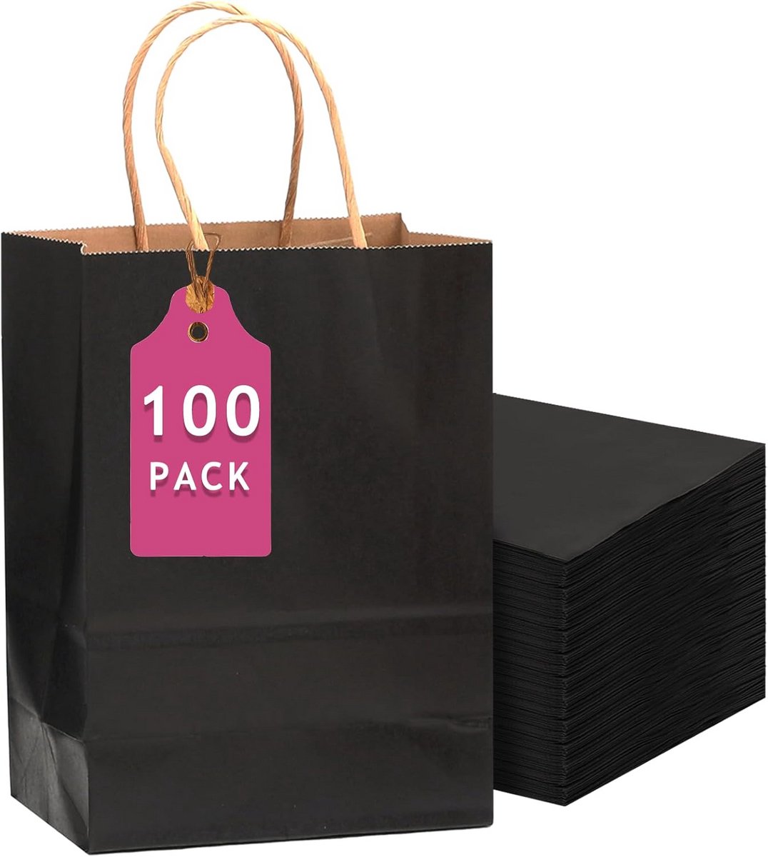 Zwarte geschenkzakken met handgrepen 33 x 26 x 13 cm - kraftpapier zakken per 100