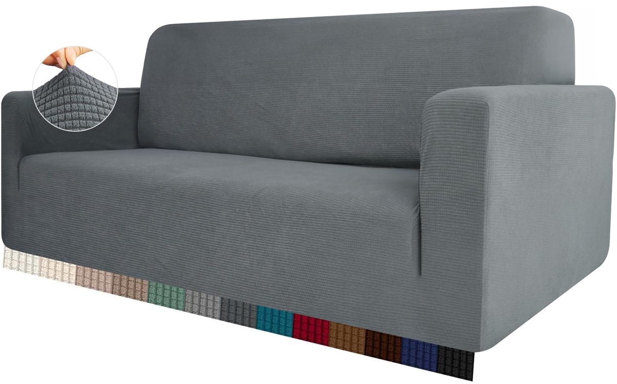 Unyqoos Elastische en kreukvrije bankhoes voor twee zitplaatsen in lichtgrijs met anti-slip eigenschappen, lichtgrijs, 135*135*60 cm