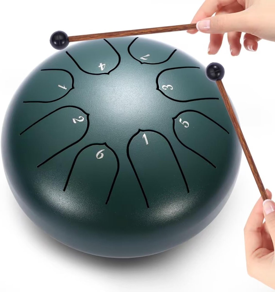 Tongdrum - 15 cm - 8 Tinten - Stalen Tongtrommel - Handpan voor Meditatie & Yoga - Tuinregentrommel - Inclusief Mallets - Groen