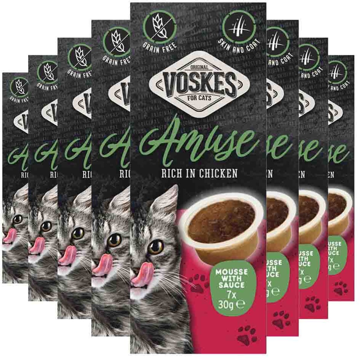 Voskes Kattensnack Mousse Kip in Saus - 8 x 7x30 gr - Voordeelverpakking