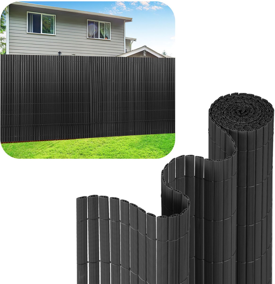 0.9 x 3 m PVC Tuinscherm voor Privacy – Tuinafscheiding & Balkonscherm – Grijs