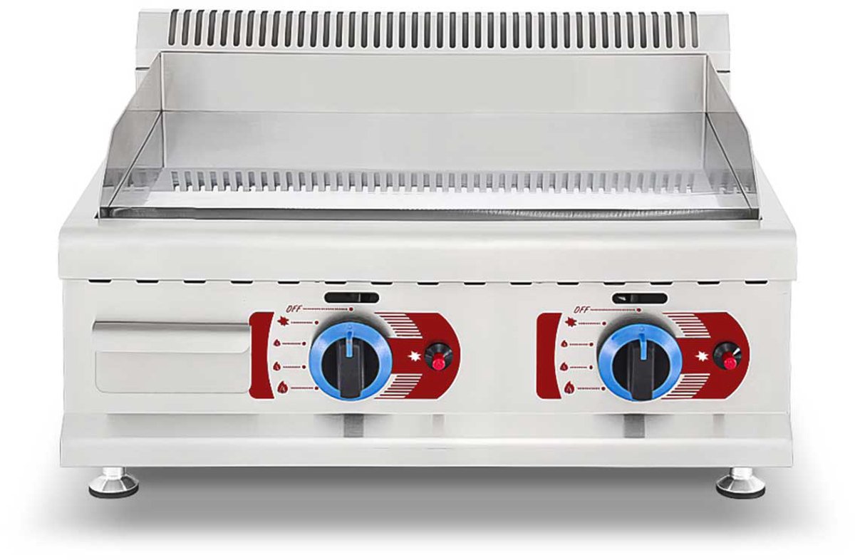 HCB® - Professionele Horeca Bakplaat - glad - propaan - RVS / INOX - Teppanyaki Grill apparaat - 57x65.5x37 cm (DxBxH) - 45 kg - 5655