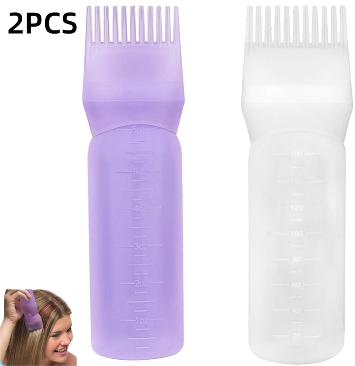 2 stuks-Haarverffles - vloeistoffles - applicatiefles - haarverzorgingsfles - met maatverdeling - haarstylingtools - geschikt voor het verven en verzorgen van haar - paars - wit - 17*4,5 cm