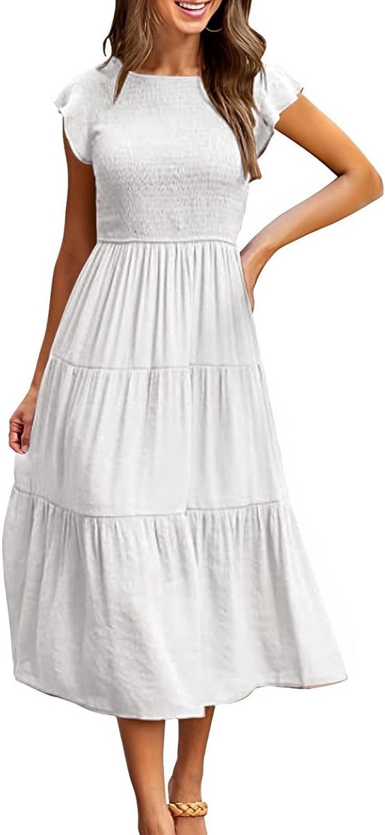 Elegante Lange Zomerjurk Dames met Ruches en Elastische Taille - Comfortabel Strandjurkje