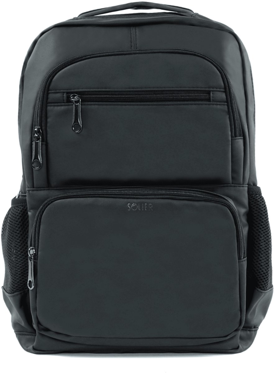 Solier SV18 KOA rugzak van eco-leer – stijlvolle laptoprugzak voor werk, school en dagelijks gebruik, zwart