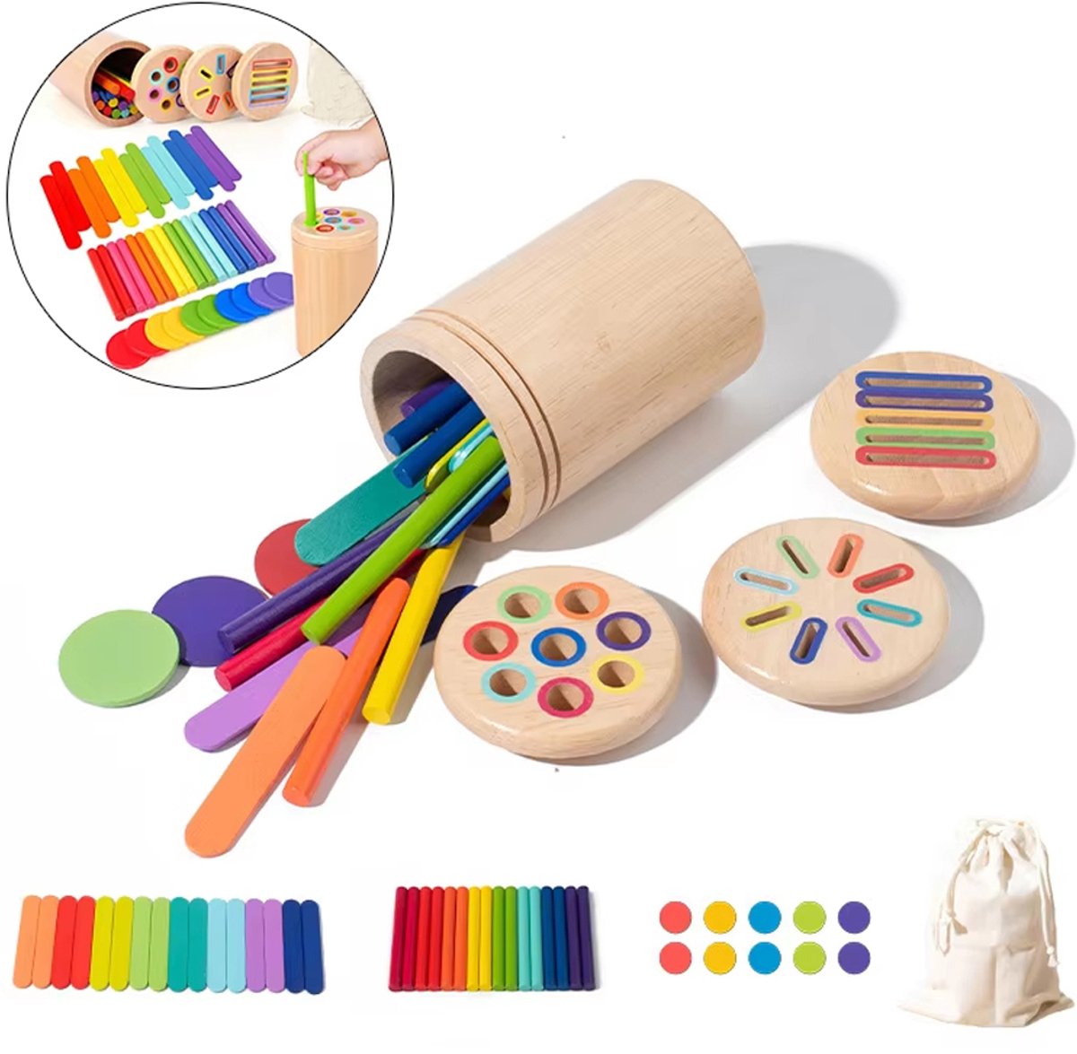 Houten Montessori-speelgoed voor peuters, 3-in-1 educatief sensorisch kleursorteerspeelgoed voor kinderen van 2-5 jaar, fijne motoriek, leeractiviteiten voor kleuters, verjaardagscadeaus voor jongens en meisjes, Stijl B