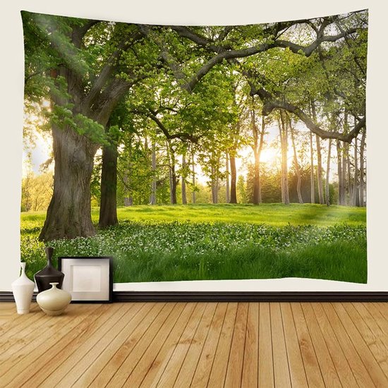 Levensboom wandtapijt - psychedelisch groene wanddecoratie - 240 x 220 cm