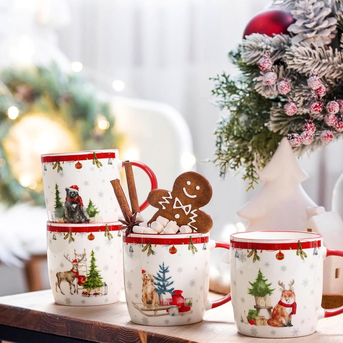 Kerstbeker Set 4-delig | 310ml | Voor Warme Chocolademelk & Glühwein | Feestelijk Design — cadeau in Kookcadeaus - foto 3