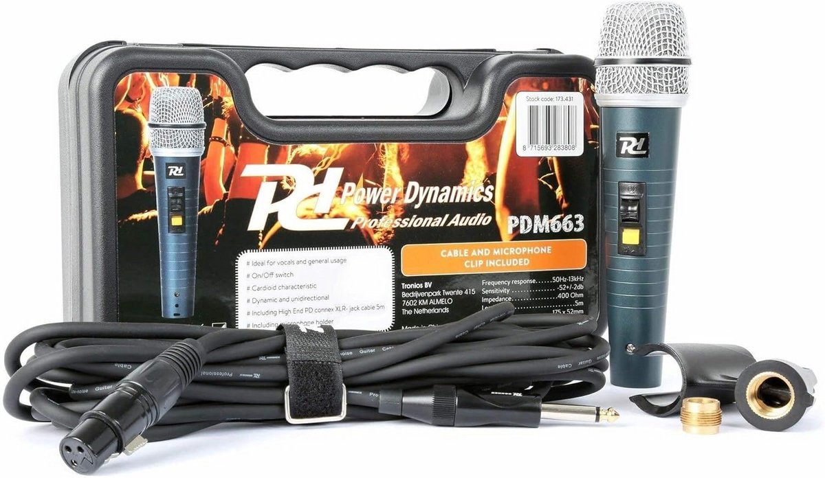 Professionele Dynamische Microfoon voor Zang en Spraak met XLR Kabel