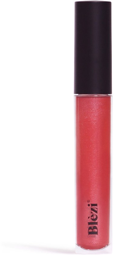 Glanzende rode vloeibare lippenstift met zwarte dop.