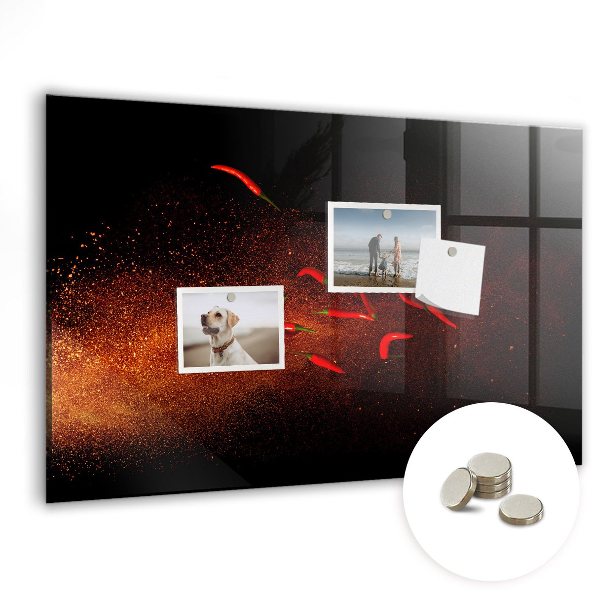 Coloray Magneetbord - Magneet Bord Chilipepers - 60x40 cm - Rood Magneetbord - Memobord Keuken - Magnetisch Memobord Eten en drinken - Foto Magneetbord - Magneetbord Muur