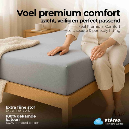 Hoeslaken etérea Extra Jersey 180x200 - 200x220 cm - Oekotex - 100% coton - jusqu'à 35 cm - Argent