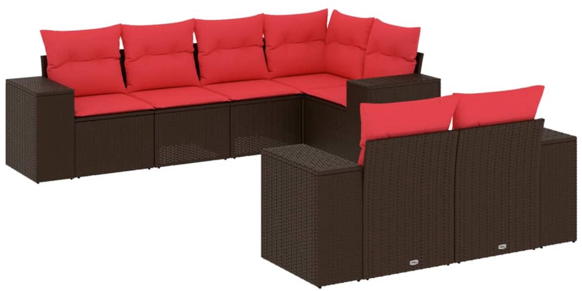 vidaXL - 7-delige - tuinbankset - met - kussens, - bruin - polyrotan