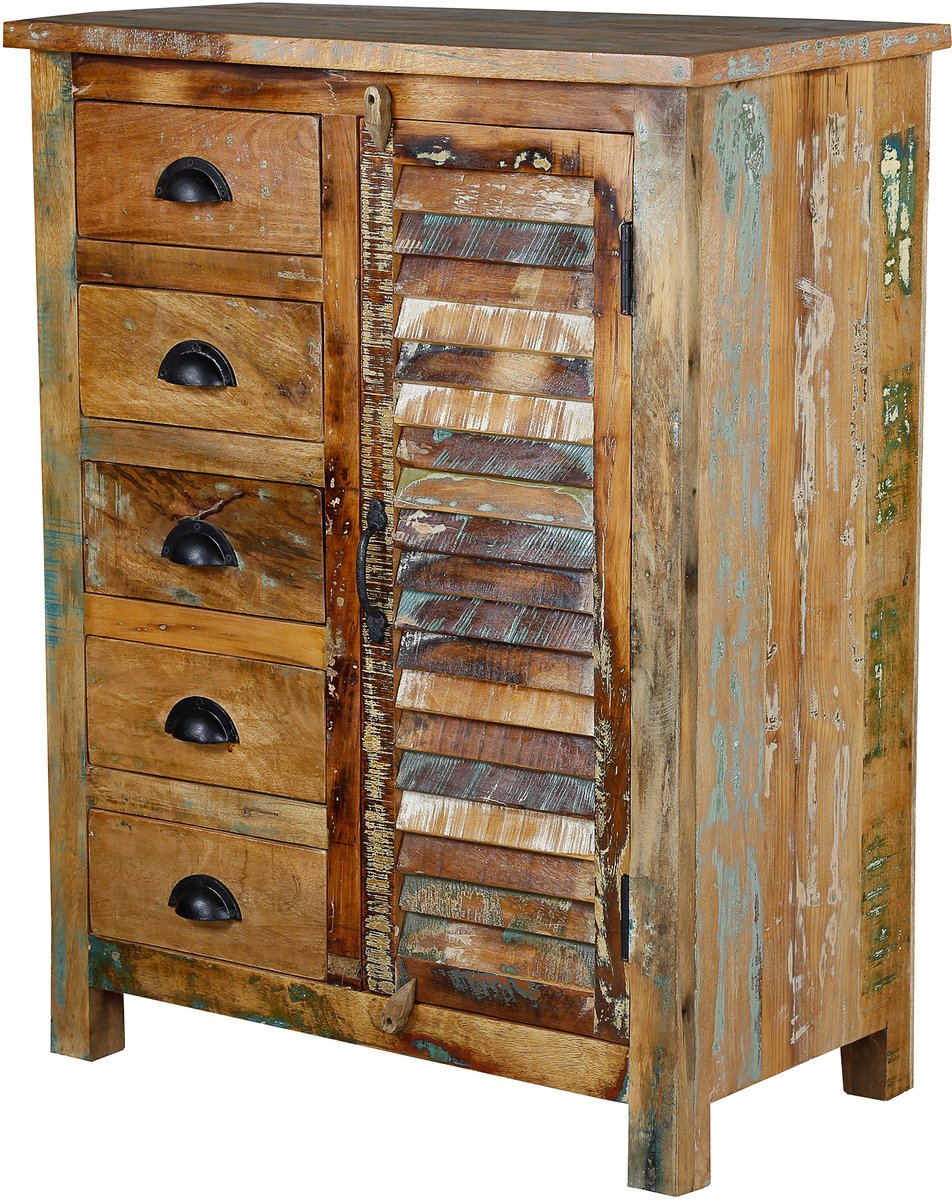 Dressoir – hoge ladekast – massief houten Highboard – mangohout – vintage boho landelijk – woonkamer hal slaapkamer keuken