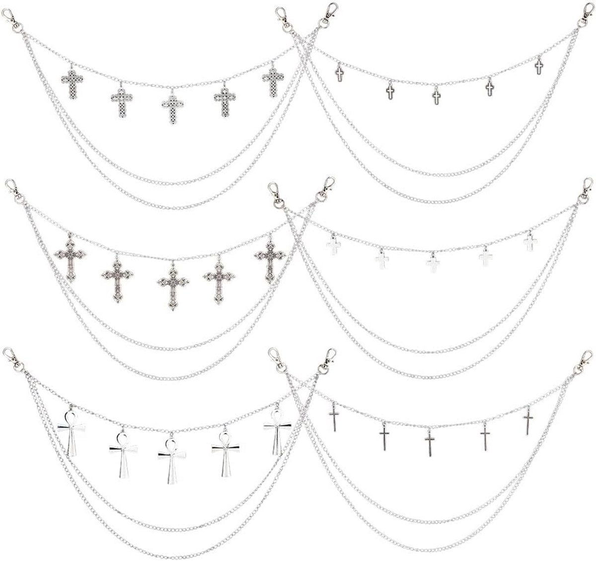 6 stuks jeanskettingen met karabijnsluiting – hiphop punk portemonneeketting gelaagd – gothic riemaccessoires zilver voor dames en heren