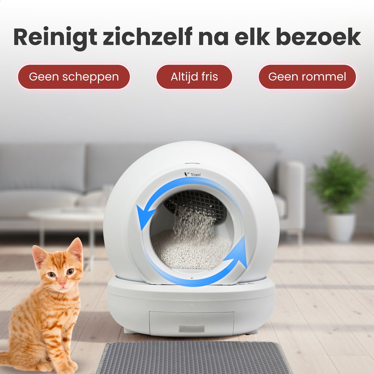 Vosoi Automatische Kattenbak - 65L Zelfreinigend met App