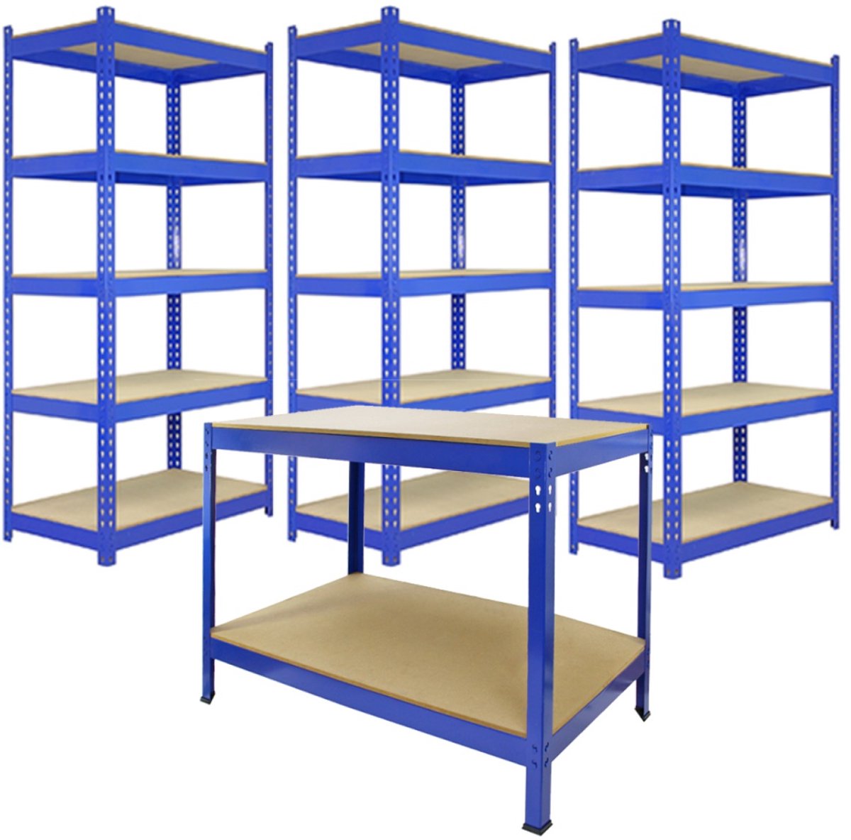 3 x Blauwe Heavy Duty Stelling & Werkbank 5-Laags