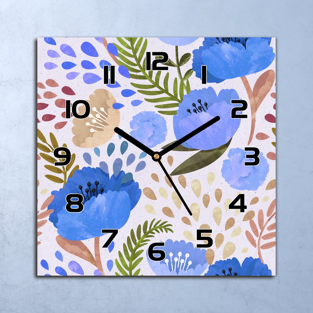 Coloray Wandklok - Een weide vol wilde bloemen Klok Glas - 30x30 cm - Blauw Wandklok - Wandklok Vierkant - Wandklok Industrieel - Wandklok Keuken - Stille Wandklok