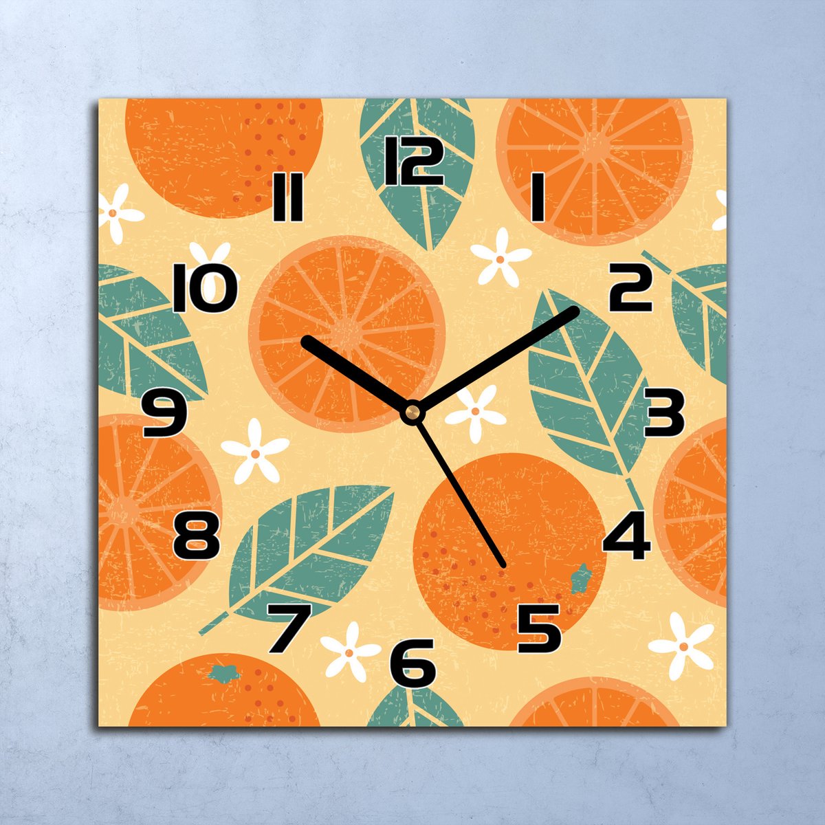 Coloray Wandklok - Citruswereld Glazen Wandklok - 30x30 cm - Oranje Wandklok - Wandklok Vierkant - Wandklok Industrieel - Wandklok Keuken - Stille Wandklok