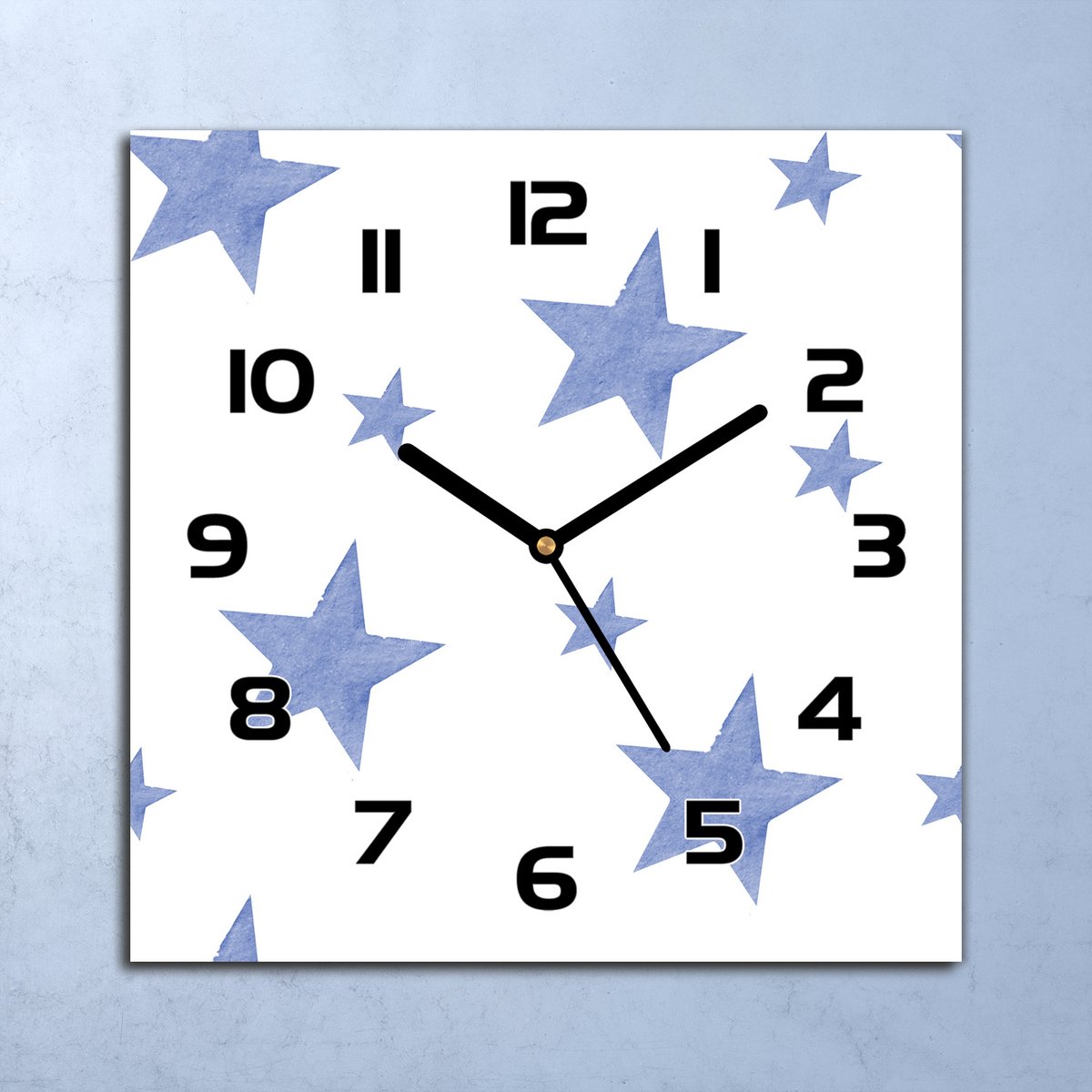 Coloray Wandklok - Sterren Klok Glas - 30x30 cm - Lichtblauw Wandklok - Wandklok Vierkant - Wandklok Industrieel - Wandklok Keuken - Stille Wandklok