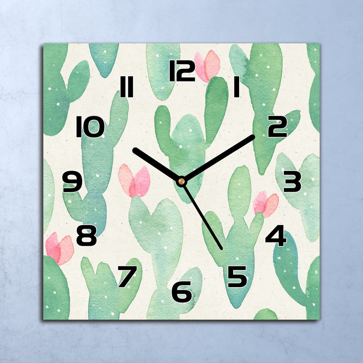 Coloray Wandklok - Cactussen Glazen Wandklok - 30x30 cm - Groente Wandklok - Wandklok Vierkant - Wandklok Industrieel - Wandklok Keuken - Stille Wandklok