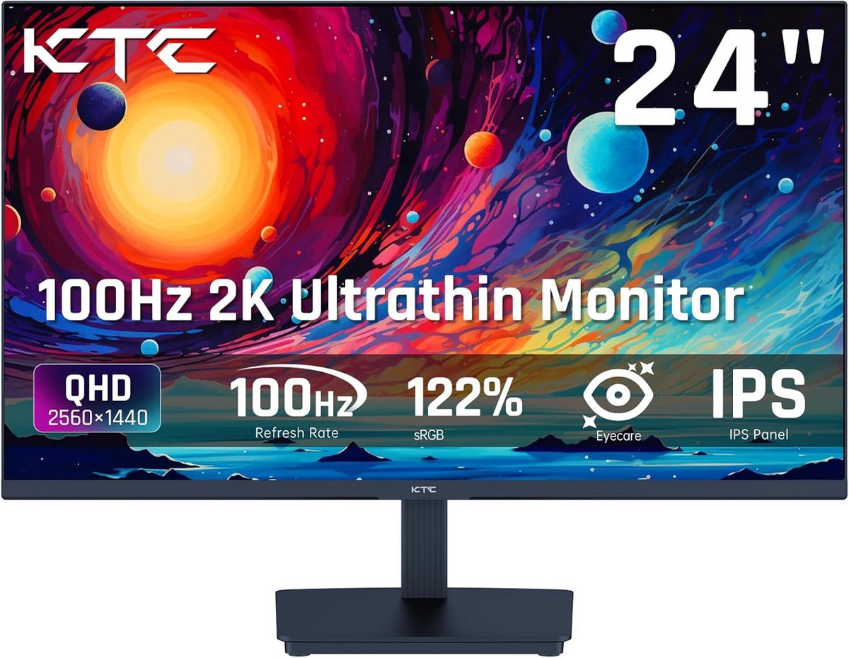 24 inch QHD 100Hz computermonitor met IPS-paneel en hoge kleurweergave voor gaming en office