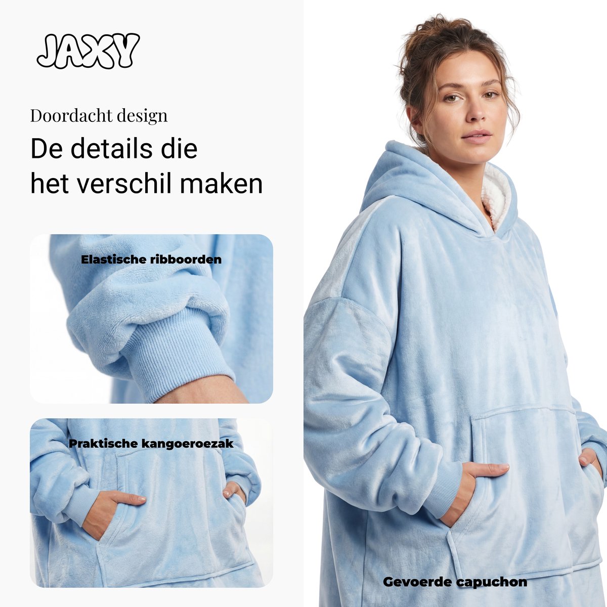 JAXY Hoodie Deken - Snuggle Hoodie - Fleece Deken Met Mouwen - Hoodie Blanket - Baby Blauw — cadeau in Wonen & Interieur - foto 3