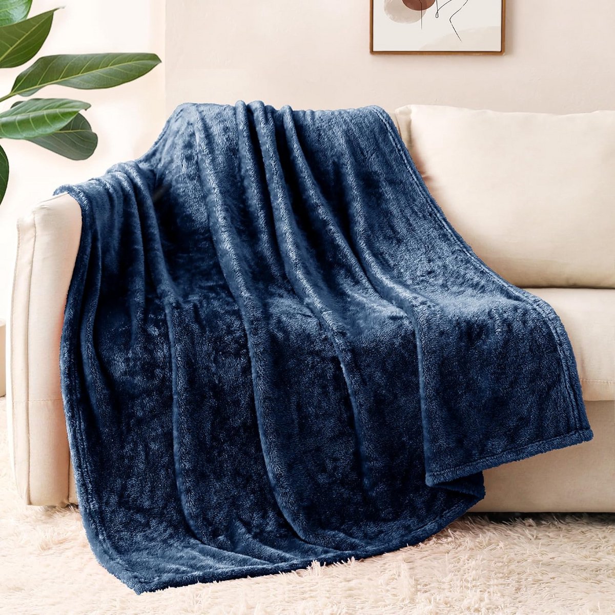 Knuffeldeken van Superzacht Fleece - Warme Woondeken, Bankdeken, en Campingdeken - 220 x 240 cm - Marineblauw