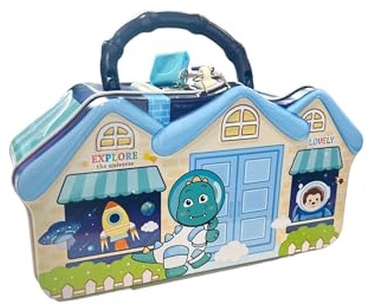 Grappige spaarpot met slot en sleutel voor jongens en meisjes, groot formaat, blauw