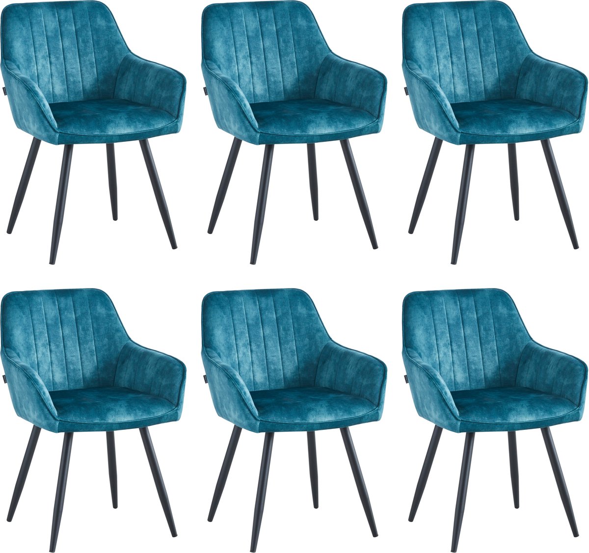 Colenis® - Ozzy Eetkamerstoel - Set Van 6 - Petrol - Adoré Velvet - Industrieel - Met armleuning