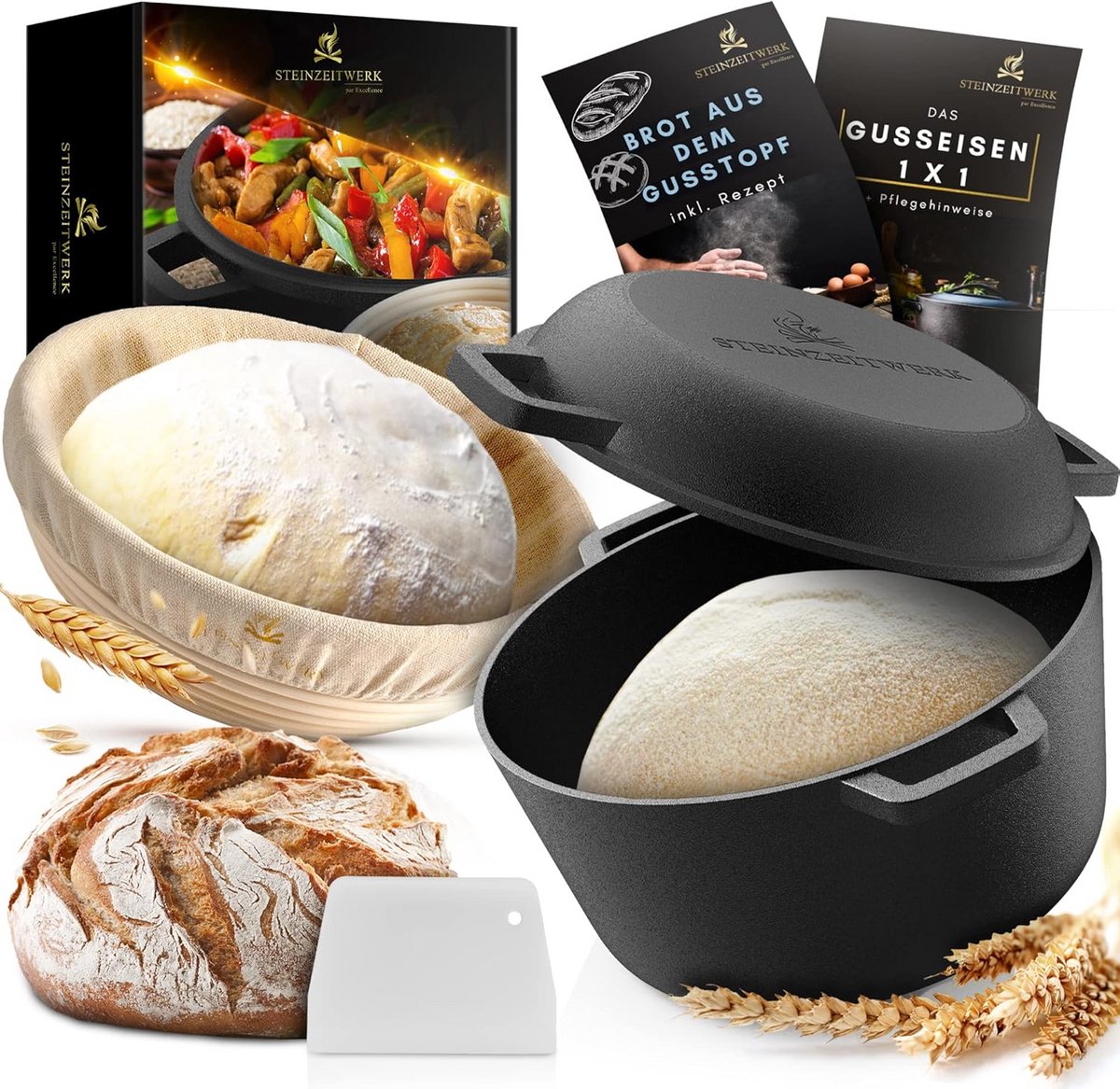 Gietijzeren Pan Brood Bakken - All-in-One Set met Gaarmand en Deegschraper