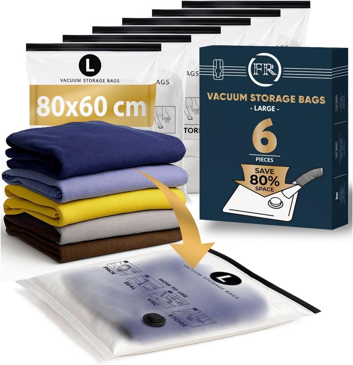 Vacuümzakken voor Kleding - 6 Stuks L 80x60cm - Ruimtebesparende Opslagoplossing