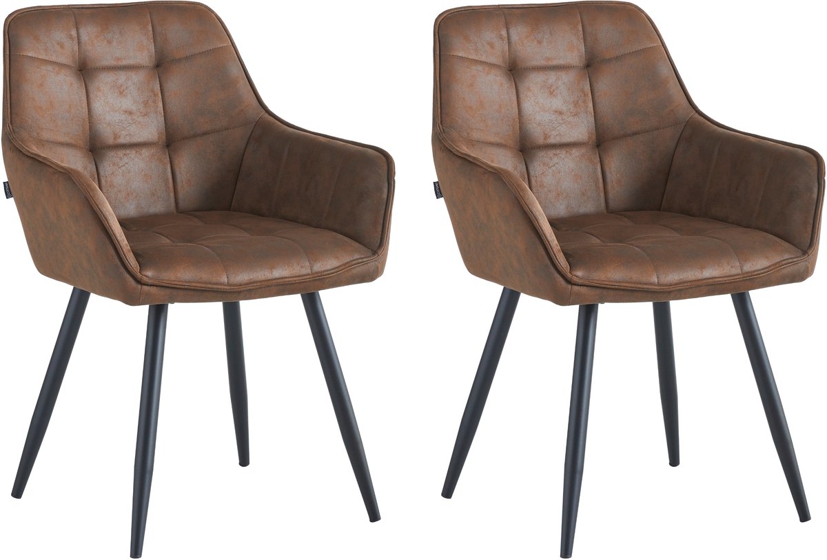 Colenis® - Oriana Eetkamerstoel - Set Van 2 - Bruin - Microvezel - Industrieel