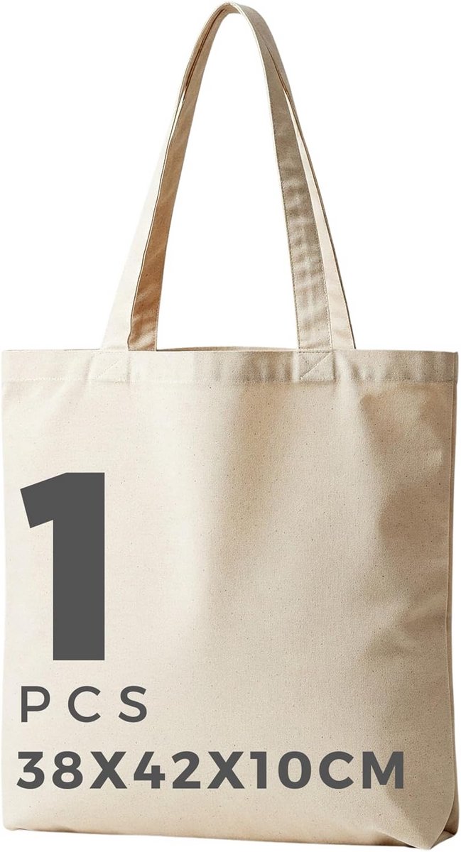 Katoenen Tas 38 x 42 x 10 cm - Stevige Herbruikbare Tas met Lange Handgrepen