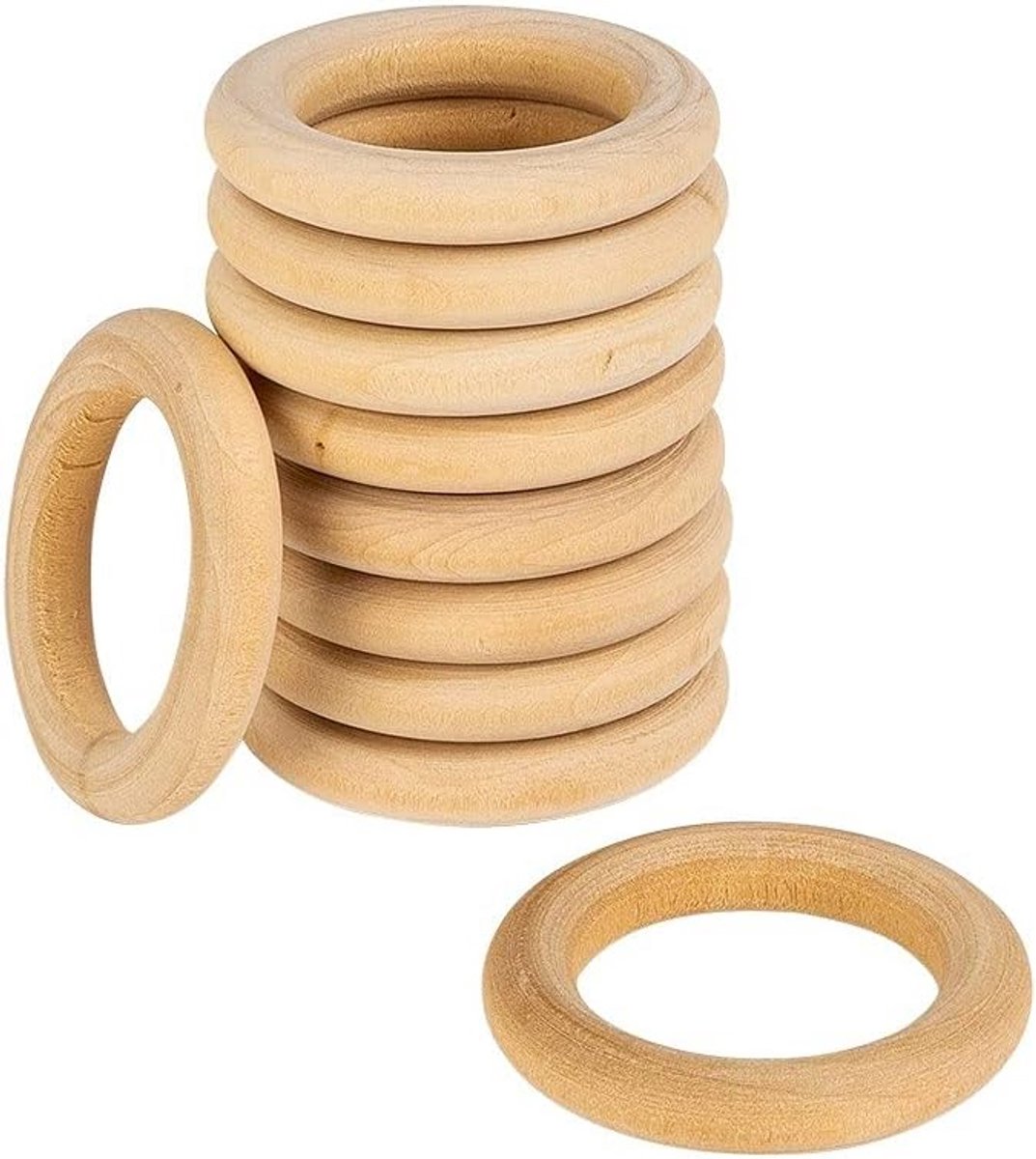 Houten ringen voor knutselen, buitendiameter 4 cm, dikte 7,5 mm, 10 stuks