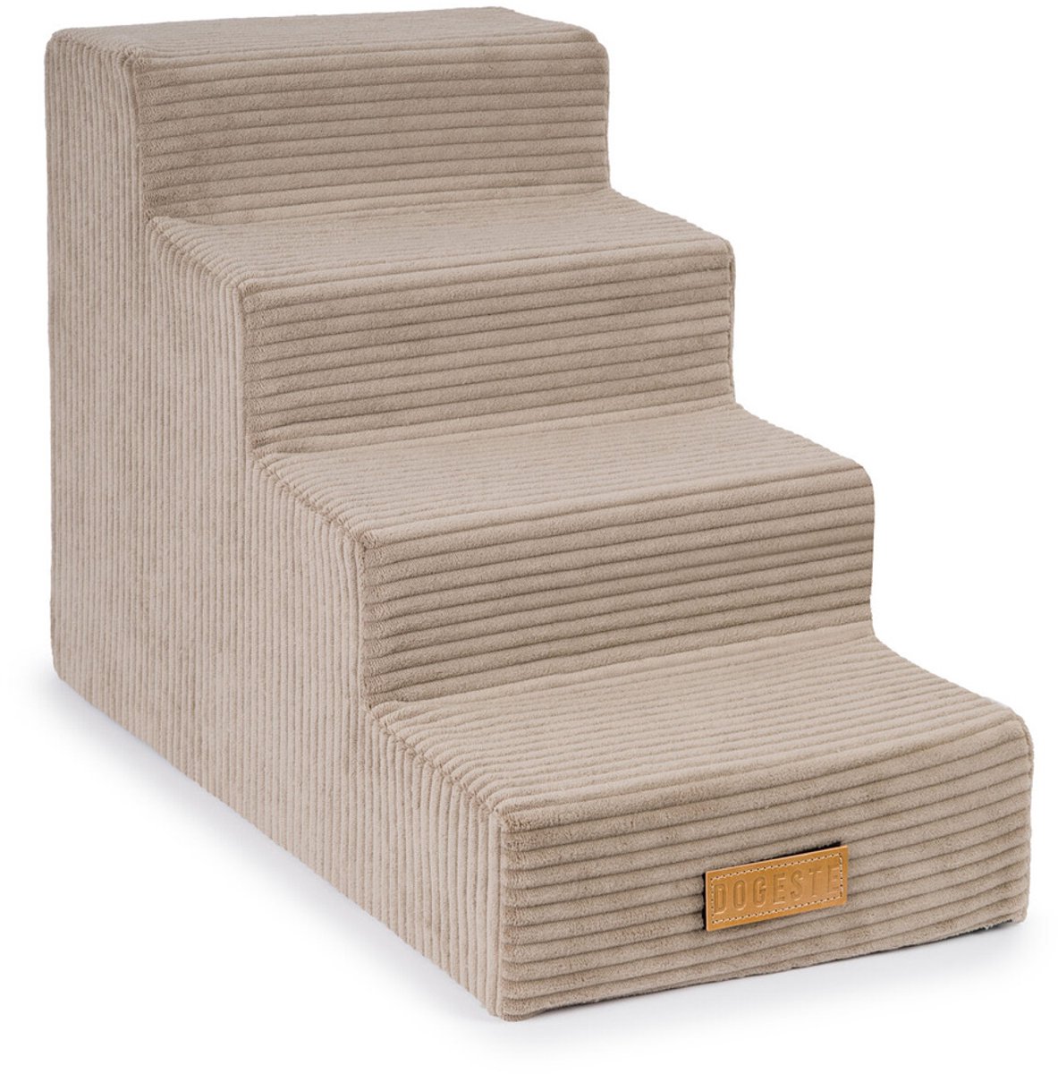 Dogeste hondentrap 4 treden voor hond en kat, opstapje voor bank en bed, antislip, afneembare hoes, ribstof, kleur beige