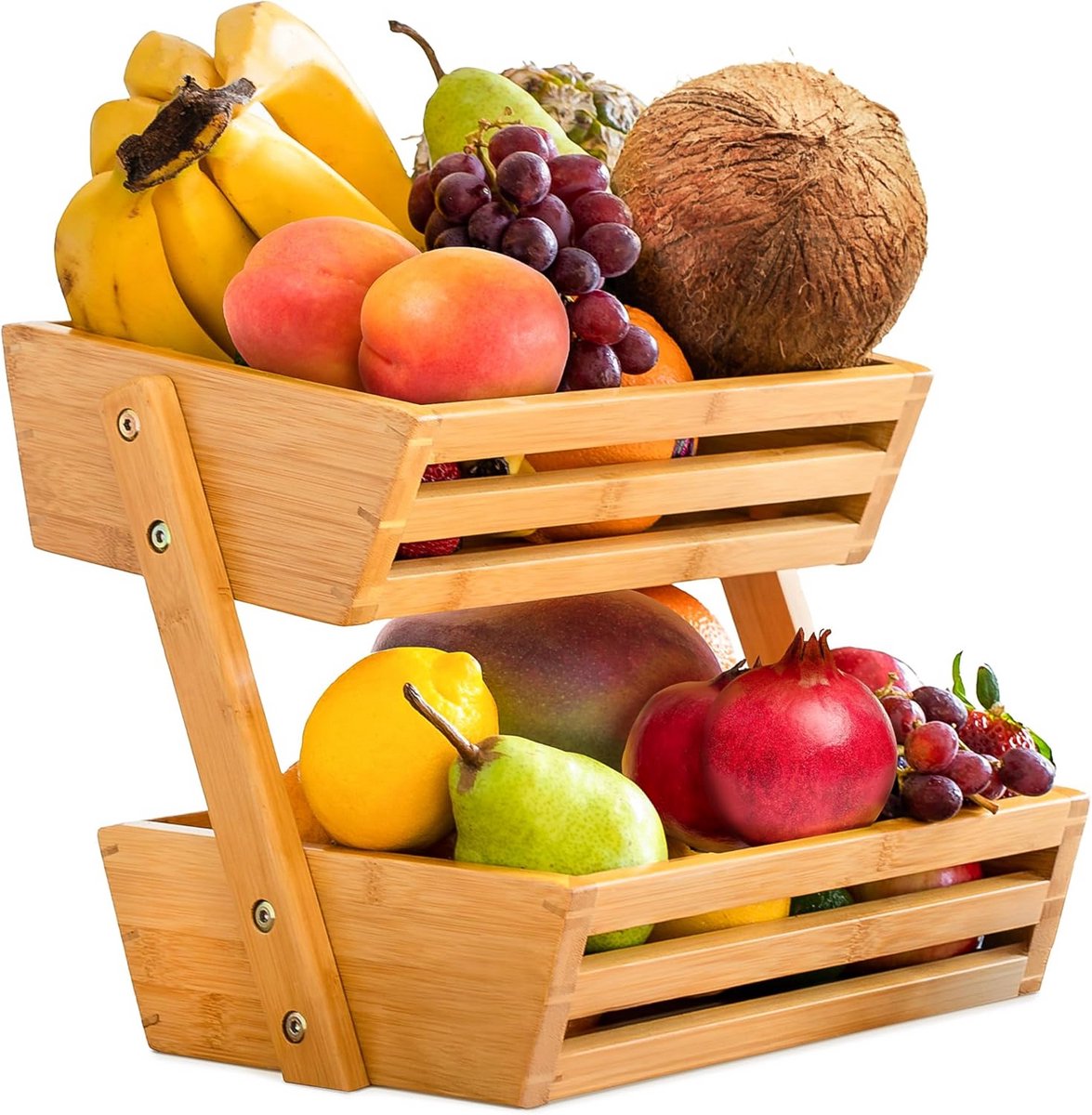 2-Laags Bamboe Fruitmand voor Keuken - Opslag Organizer voor Groenten en Fruit