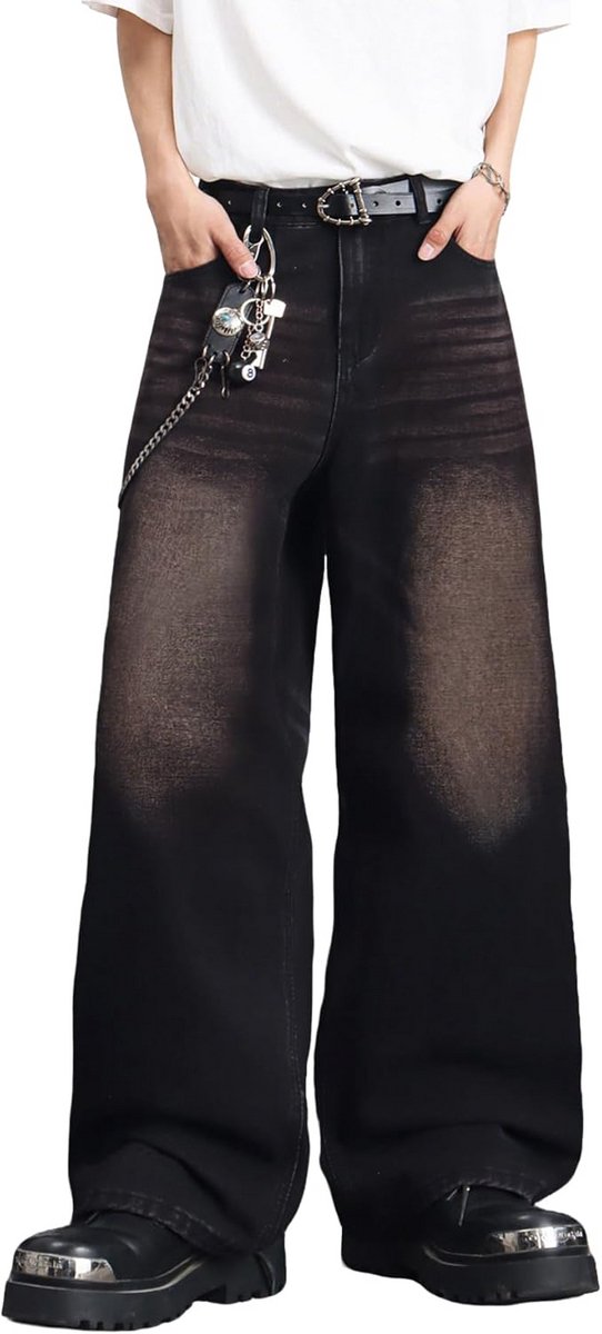 Heren Baggy Jeans Wijde Pijpen Losse Denim Broek Y2K Streetwear Stijl