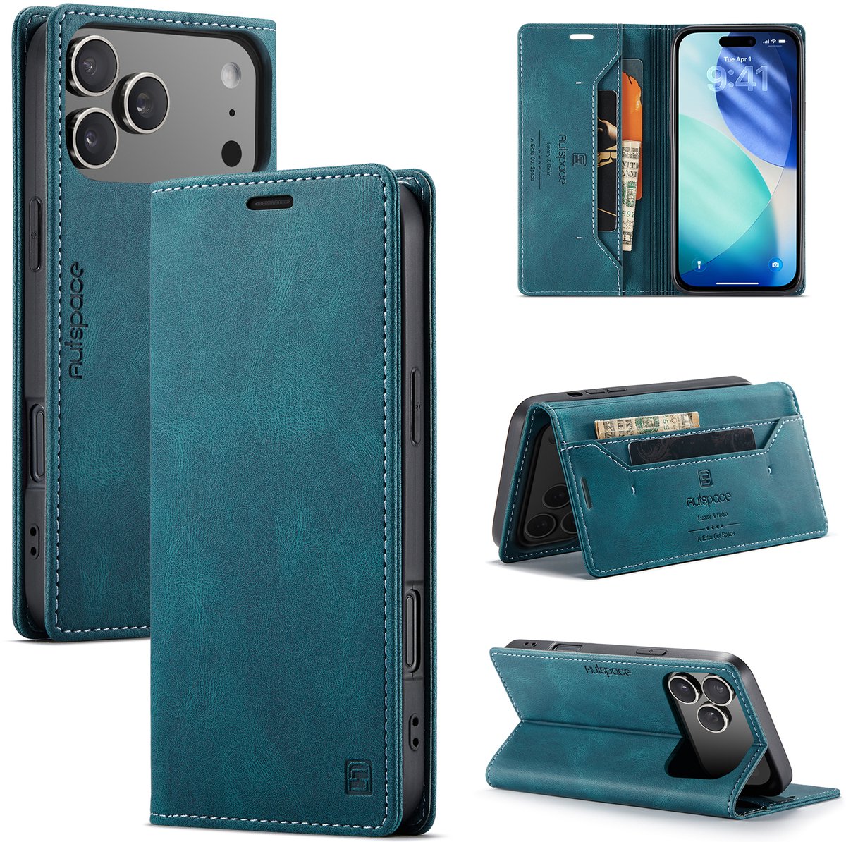 Luxe Flip Case met RFID Bescherming Kaarthouder en Magneetsluiting voor Apple iPhone 17 Pro Max _ Blauw